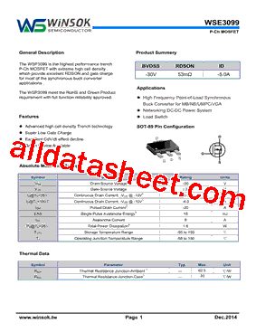 WSE3099 Datasheet PDF - Shenzhen Guan Hua Wei Ye Co., Ltd