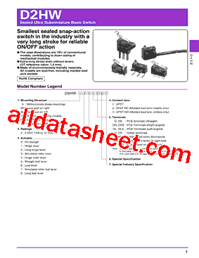 D2HW-BL201H Datasheet PDF - Omron Electronics LLC