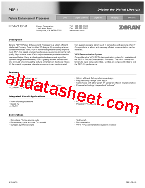 PEP-1 Datasheet PDF - Zoran Corporation