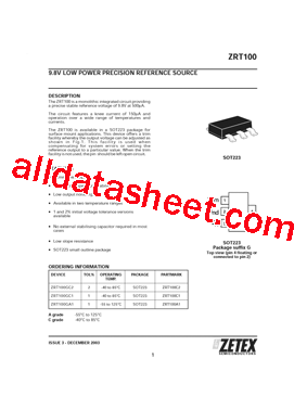 ZRT100 Datasheet PDF - Zetex Semiconductors