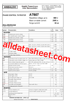 AT607 Datasheet PDF - Power Semiconductors