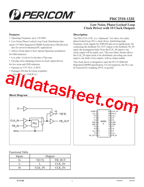 PI6C2510-133ELE Datasheet PDF - Pericom Semiconductor Corporation