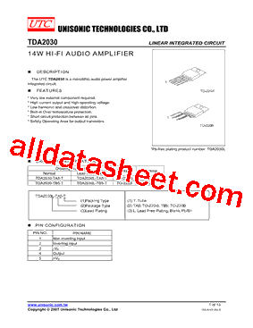 TDA2030-TA5-T Datasheet PDF - Unisonic Technologies