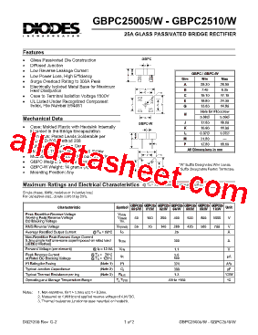 GBPC2510 Datasheet PDF - Diodes Incorporated