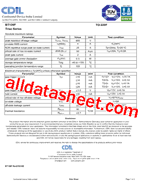 BT136F Datasheet PDF - Continental Device India Limited