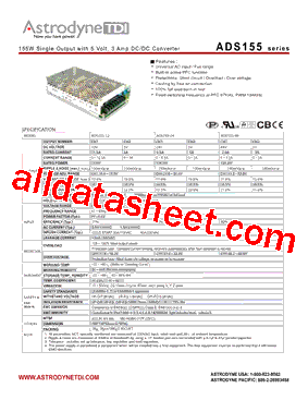 ADS155 Datasheet PDF - Astrodyne Corporation
