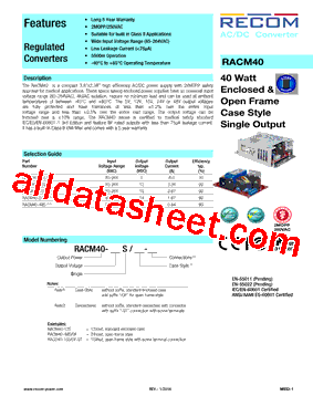 RACM40-15S Datasheet PDF - Recom International Power