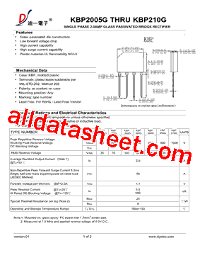 KBP2005G Datasheet PDF - DIYI Electronic Technology Co., Ltd.